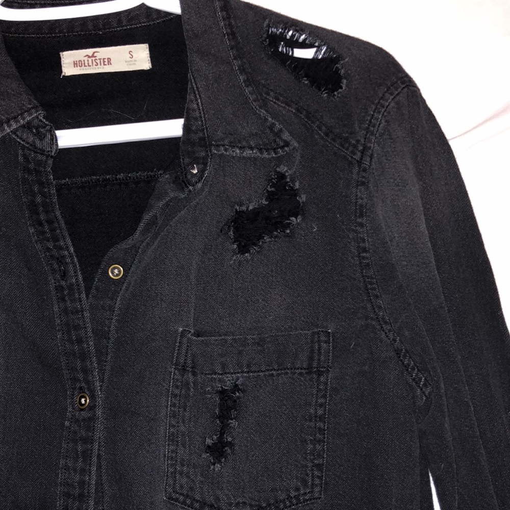 Distressed Black Button Down - Picture 2 of 3